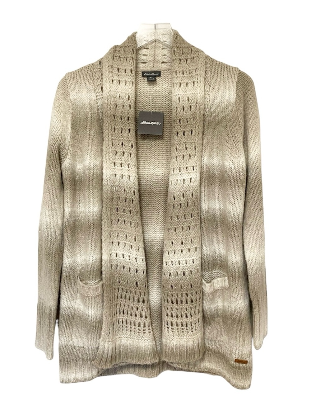 Eddie Bauer Wool Blend Beige Ombré Open-Knit Long Cardigan Sweater NWT Small